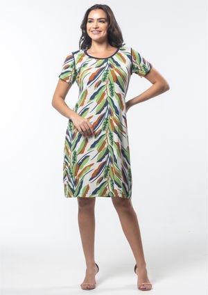 Vestido Pau a Pique Estampado Bege e Azul Marinho