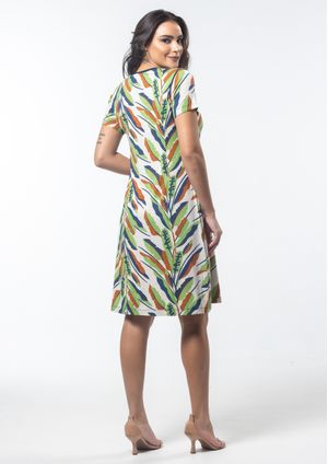 Vestido Pau a Pique Estampado Bege e Azul Marinho