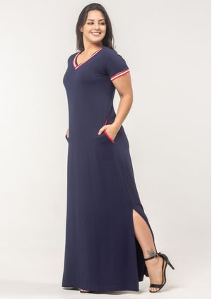 Vestido Longo Pau a Pique Náutico Azul Marinho