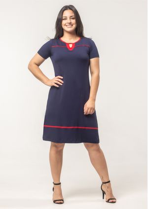 Vestido Básico Pau a Pique Manga Curta Azul Marinho