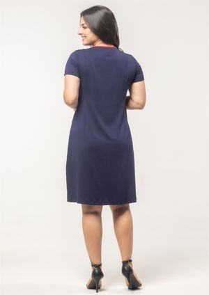 Vestido Básico Pau a Pique Manga Curta Azul Marinho