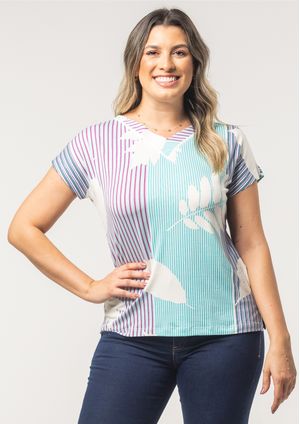 Blusa Pau a Pique Estampada Azul