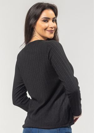 Blusa Pau a Pique Manga Longa Preto