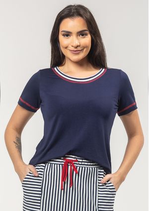 Blusa Pau a Pique Básica Azul Marinho