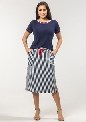 Saia Pau a Pique Listrada Azul Marinho