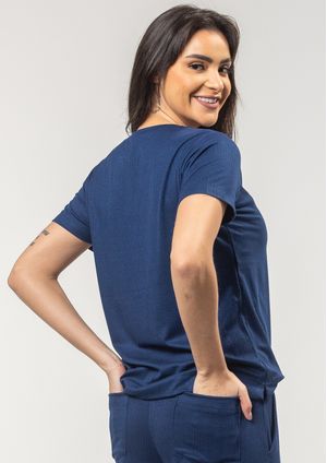 Blusa Pau a Pique Básica Azul Marinho