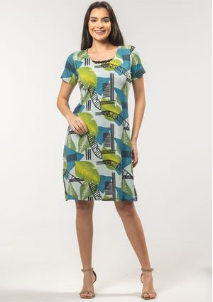 Vestido Pau a Pique Estampado Verde