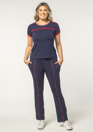 Calça Pau a Pique Básica Azul Marinho e Vermelho