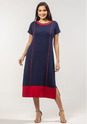 Vestido Pau a Pique Básico Azul Marinho e Vermelho