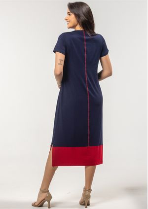 Vestido Pau a Pique Básico Azul Marinho e Vermelho