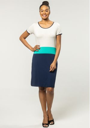 Vestido Pau a Pique Listrado Cru e Azul Marinho