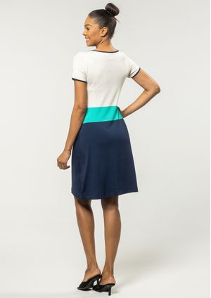 Vestido Pau a Pique Listrado Cru e Azul Marinho