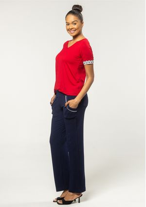 Calça Pau a Pique Básica Azul Marinho e Off White
