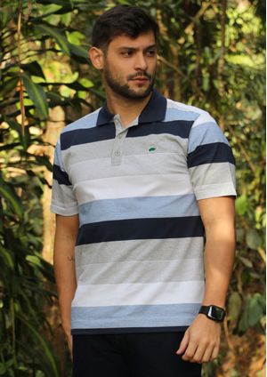 Camisa Polo Pau a Pique Listrada Azul