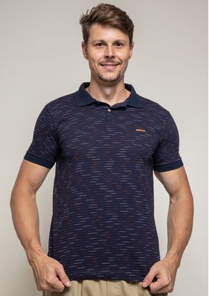 Camisa Polo Pau a Pique Estampada Azul Marinho