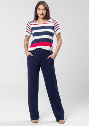 Calça Pau a Pique Básica Azul Marinho e Pink