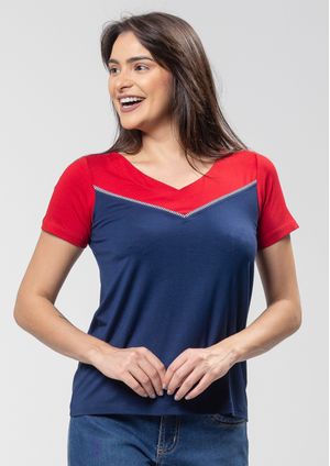 Blusa Pau a Pique Básica Azul Marinho e Vermelho