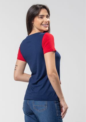 Blusa Pau a Pique Básica Azul Marinho e Vermelho