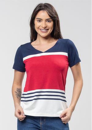 Blusa Pau a Pique Listrada Vermelho e Marinho