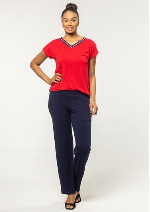 Calça Pau a Pique Básica Azul Marinho e Vermelho