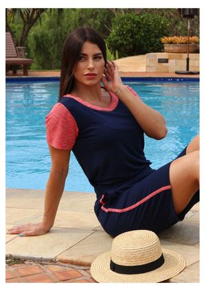 Blusa Pau a Pique Básica Azul Marinho e Vermelho