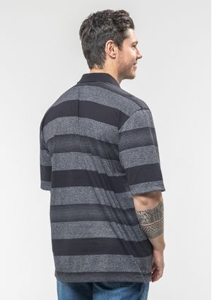 Camisa Pau a Pique Polo Listrada Preto e Grafite