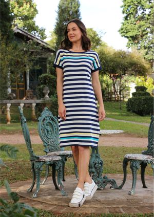 Vestido Pau a Pique Listrado Azul Marinho