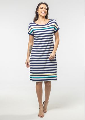 Vestido Pau a Pique Listrado Azul Marinho