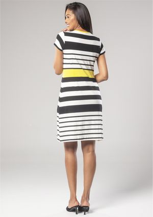 Vestido Pau a Pique Listrado Preto e Amarelo