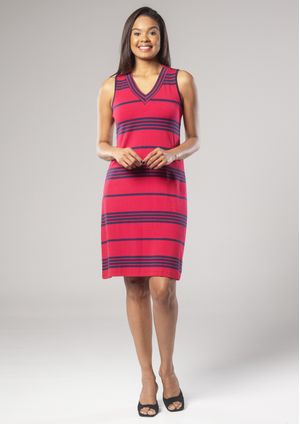 Vestido Pau a Pique Listrado Vermelho