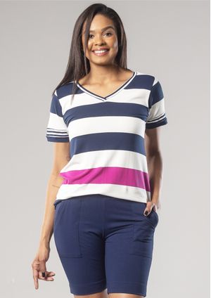 Blusa Pau a Pique Listrada Azul Marinho e Roxo
