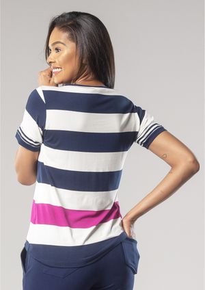 Blusa Pau a Pique Listrada Azul Marinho e Roxo