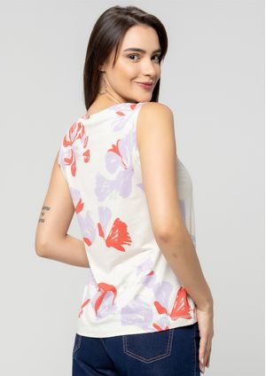 Regata Pau a Pique Estampada Lilás e Vermelho