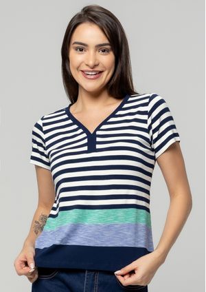 Blusa Pau a Pique Listrada Azul Marinho e Verde