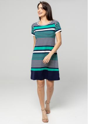 Vestido Listrado Pau a Pique Manga Curta Verde