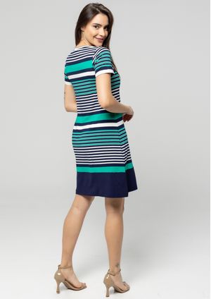 Vestido Listrado Pau a Pique Manga Curta Verde