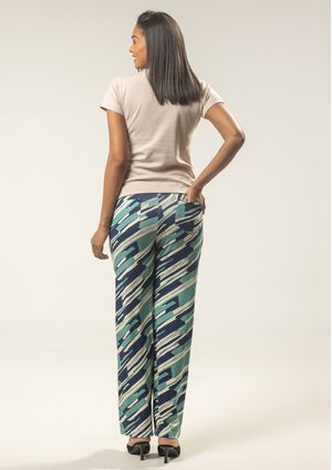 Calça Pantalona Pau a Pique Estampada Azul