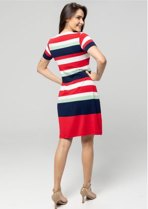 Vestido Pau a Pique Listrado Vermelho