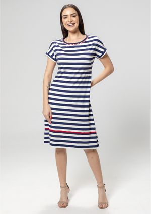 Vestido Pau a Pique Listrado Azul Marinho