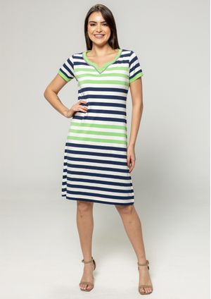 Vestido Pau a Pique Listrado Marinho e Verde