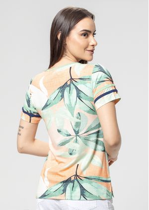 Blusa Pau a Pique Manga Curta Estampada Laranja