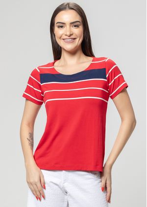 Blusa Pau a Pique Listrada Vermelho e Azul Marinho