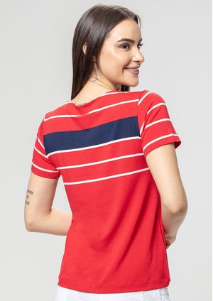 Blusa Pau a Pique Listrada Vermelho e Azul Marinho