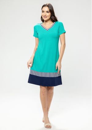 Vestido Pau a Pique Verde e Azul Marinho