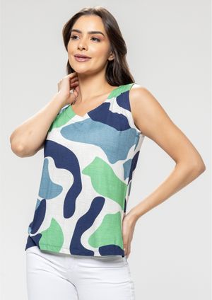 Regata Pau a Pique Estampada Azul e Verde
