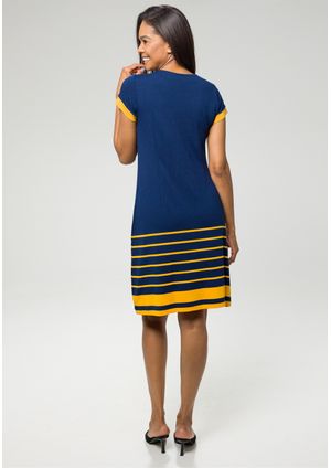 Vestido Pau a Pique Listrado Azul Marinho