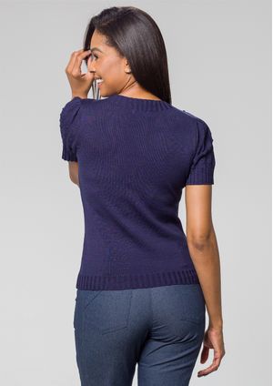 Blusa m/c Pau a Pique Modal Azul Marinho