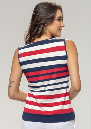 Regata Pau a Pique Listrada Vermelho e Marinho