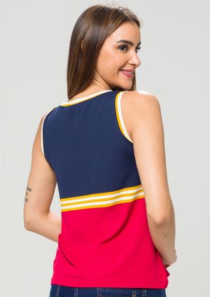 Regata Pau a Pique Listrada Vermelho e Marinho