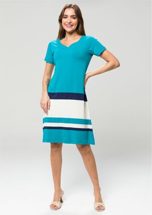 Vestido Pau a Pique Listrado Azul e Off White